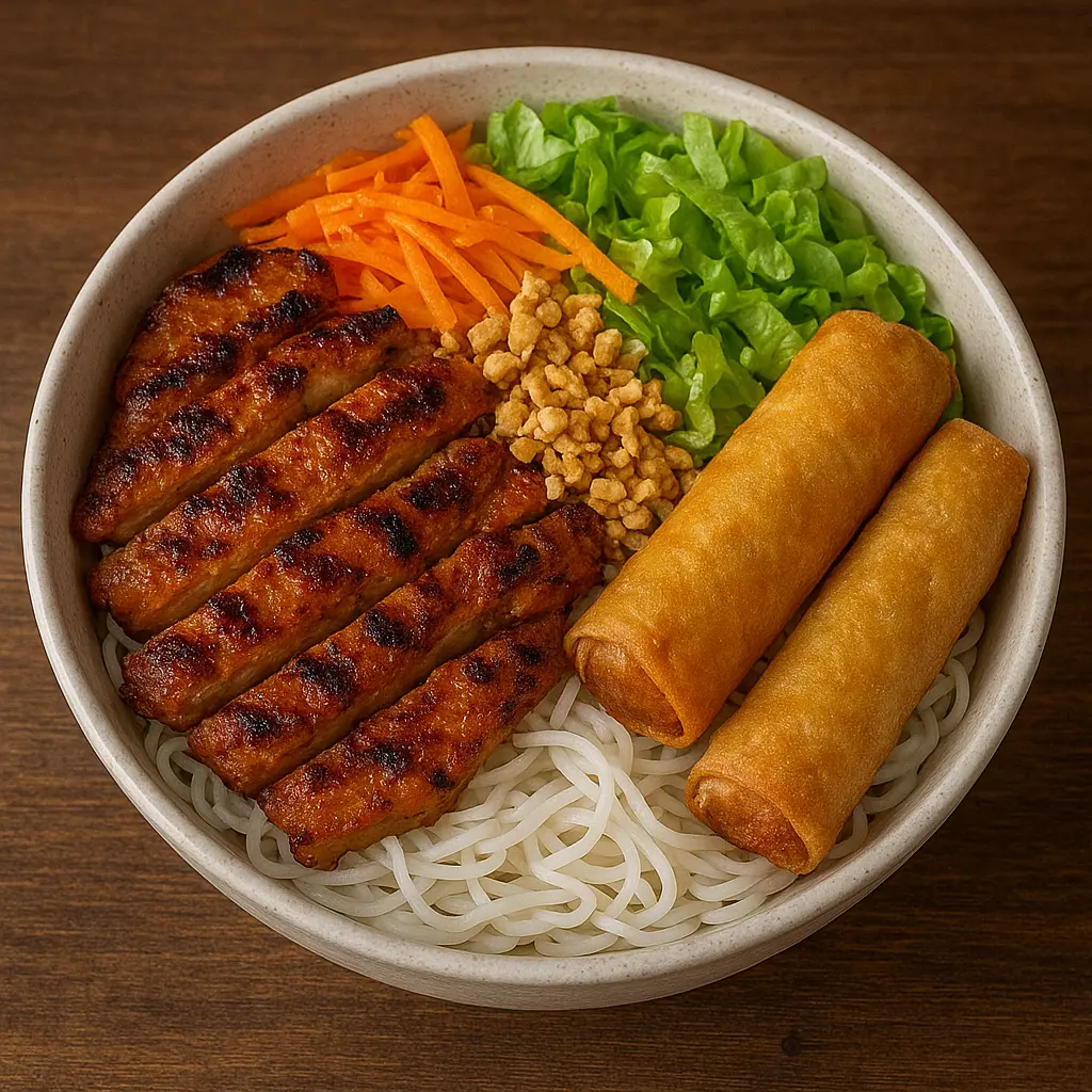 Vermicelli Charbroiled Pork & Spring Rolls at Pho Vy in Calgary