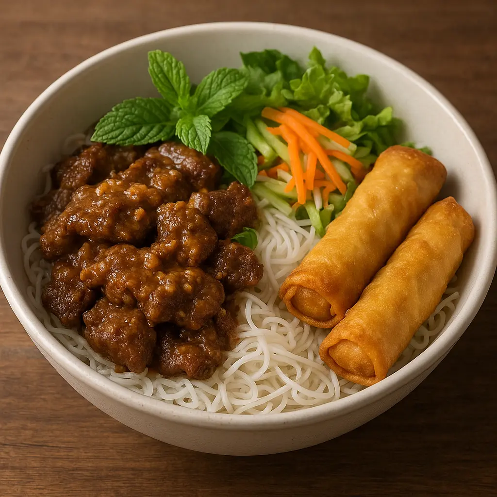 Vermicelli Satay Beef & Spring Rolls at Pho Vy in Calgary