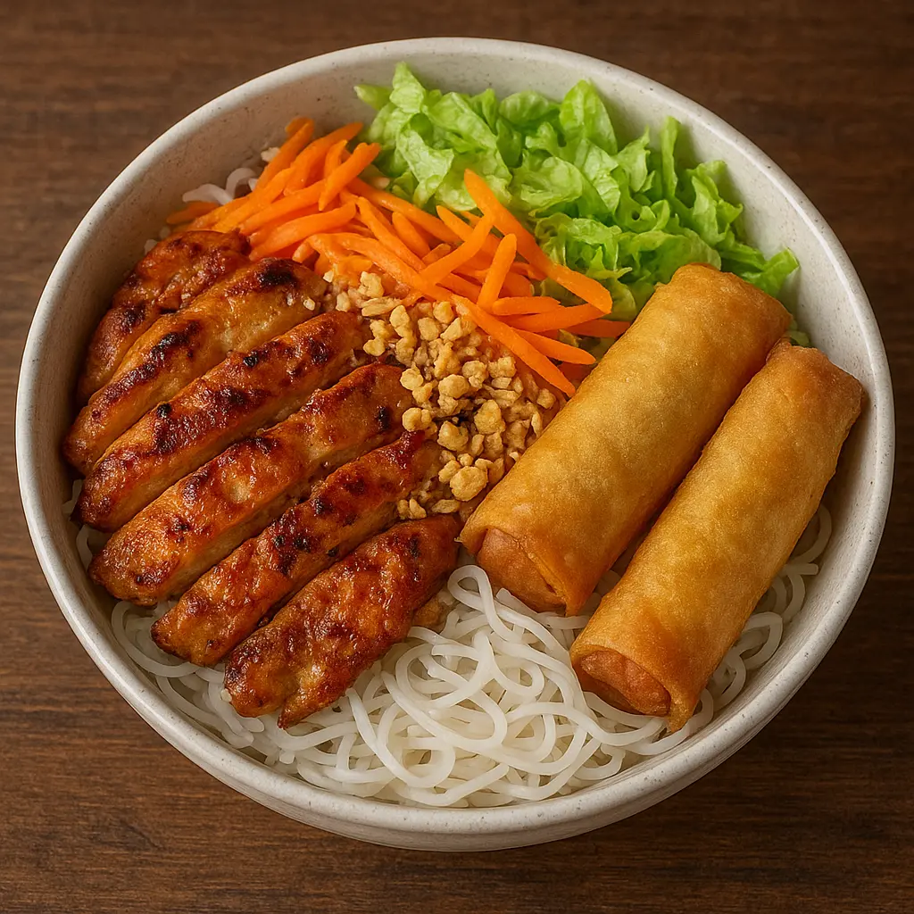 Vermicelli Satay Chicken & Spring Rolls at Pho Vy in Calgary